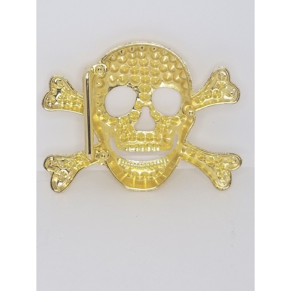 Skull & Crossbones Gold Tone Belt Buckle - Picture 4 of 5